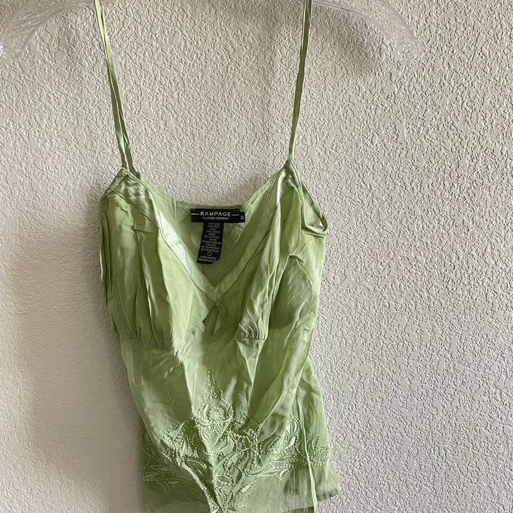 VTG Rampage Lime Green Embroidered Spaghetti Strap Cami